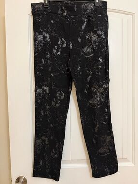 Chico's Black Stretch Straight Leg Pants w/Silver Metallic Accents Sz. 2R (12)